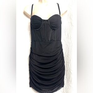 LINLAN NWT Women’s Sleeveless Black Mesh Ruched Corset Body-con Dress Size L